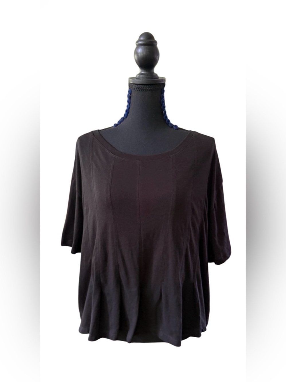 Scoop Black Pleated Cropped Scoop Neck Peplum Tee